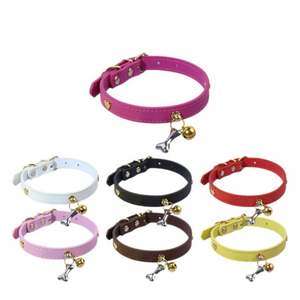 Collier pour chien et chat en cuir PU multicolore avec pendentif clochette cœur et os, idéal pour l'extérieur – Meilleure vente - Product Image 1