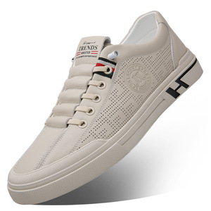 Zapatillas Blancas Transpirables para Hombre, Zapatos Casuales de Piel Sin Cordones, Color Beige Sólido, Diseño Moderno, Origen Wenzhou - Product Image 5