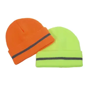 2022 new coming 3 colors stock wholesale neon hat reflective stripes beanie,outdoor sports reflective beanie,reflective beanie