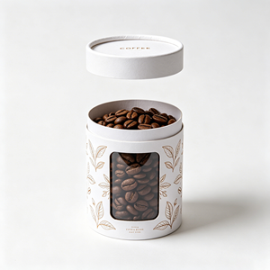 Eco Friendly <b>Paper</b> Canister With Clear Display Window Round Kraft Tube For Coffee Bean Boutique Gift <b>Packaging</b> - Product Image 1