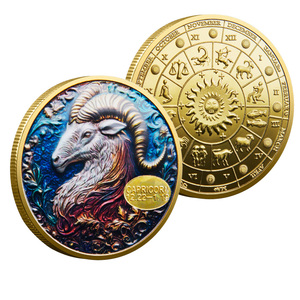 Moneda Conmemorativa del Zodiaco de Aleación de Zinc con Relieve Colorido Tradicional, Diseño de Cabra del <span class=keywords><strong>Capricornio</strong></span>, Moneda Decorativa - Product Image 1