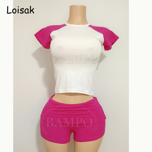 Branded Clothing Summer Clothes for Women Custom LOGO Cotton Short Sleeve <strong>T</strong> <strong>Shirt</strong> and Fold Over Shorts Women 2 Piece Lounge Sets - Product Image 4