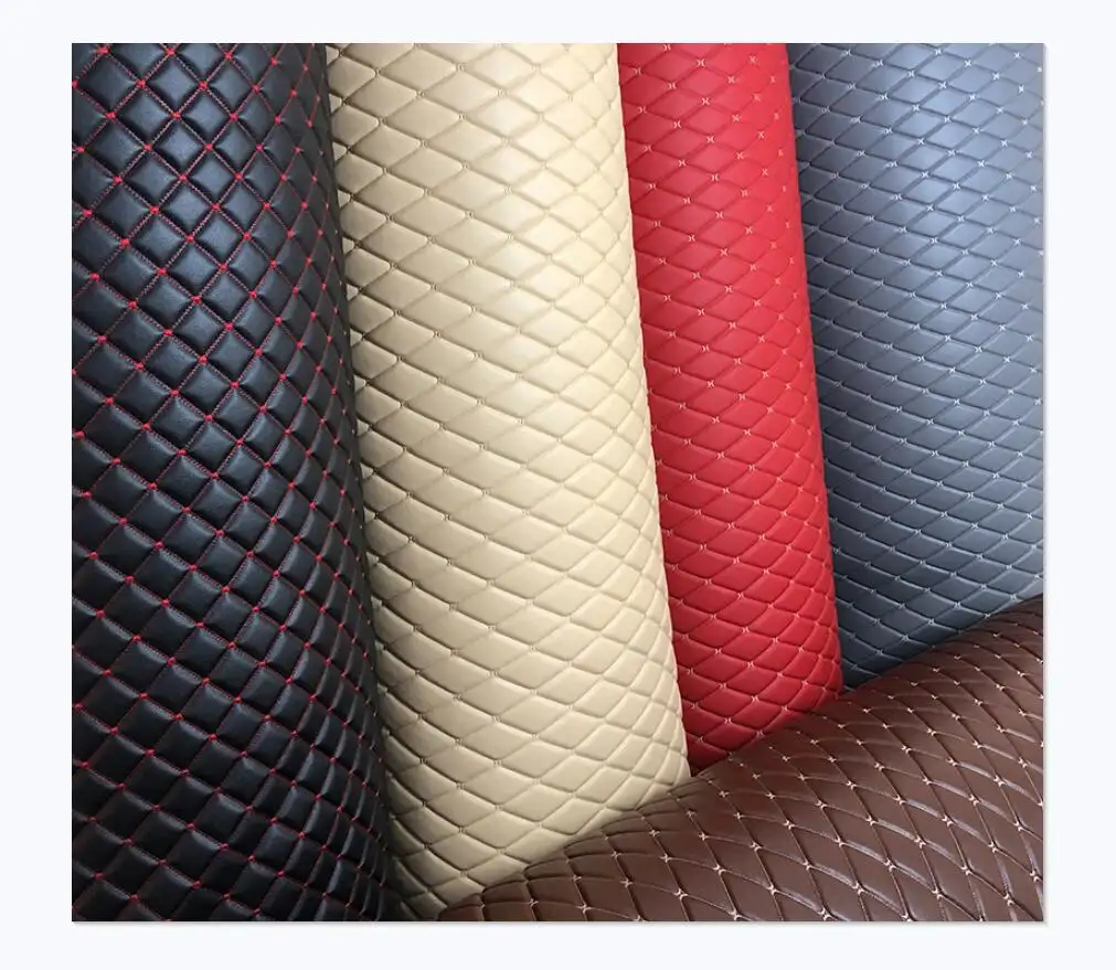 Hot sale customized quilted leather for car mat Embroidery vinyl fabric with foam 5mm 6mm any designs free sample development