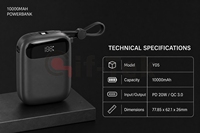 Batterie externe Li-Polymère 10000mAh avec câble Type-C intégré, charge rapide 20W, chargeur de voyage portable