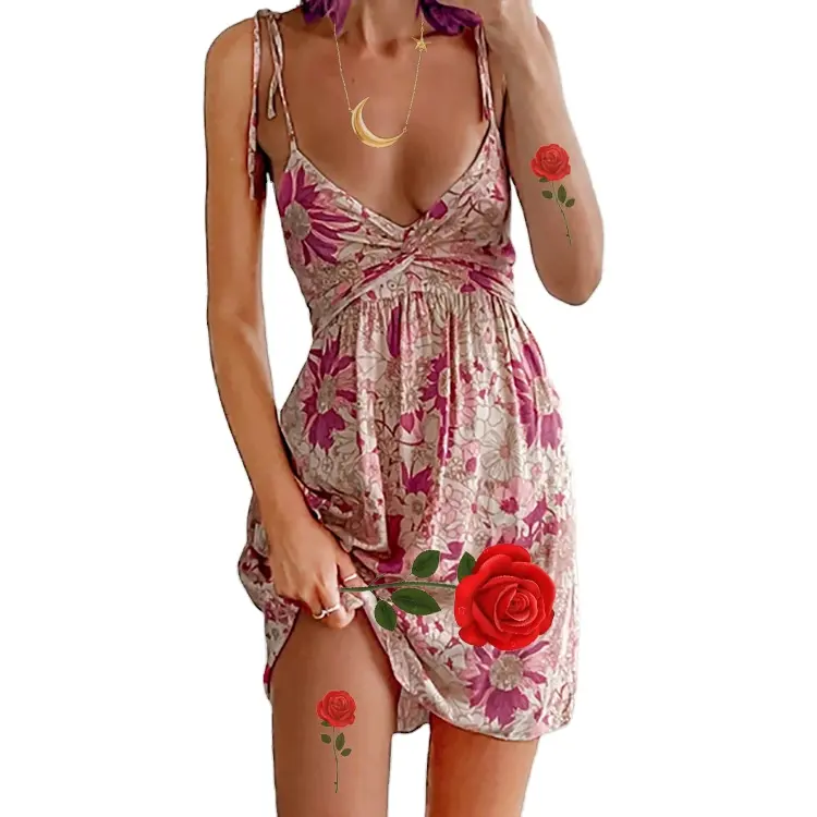 Новое сексуальное платье в европейском и американском стиле, летнее платье с цветочным принтом и глубоким вырезом для девушек