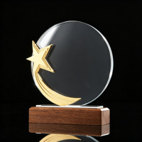 Trophée en cristal vierge avec décoration blé doré, base en bois, gravure de logo personnalisée, vente en gros de récompenses en verre