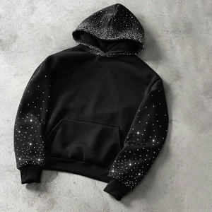 เสื้อฮู้ดดี้ทรงหลวมสำหรับฤดูหนาว ยูนิเซ็กซ์ ผ้าฝ้าย 100% คุณภาพสูง 450 กรัมต่อตารางเมตร ผ้าเฟรนช์เทอร์รี่ ซักย้อมแบบแอซิดวอช ดีไซน์ประดับคริสตัลแบบกำหนดเองได้ - Product Image 1