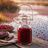 Bouteille en verre de qualité alimentaire avec poignée et fermeture à bouchon, pot hermétique à échelle graduée en relief pour confiture de canneberges et sauce aux fruits