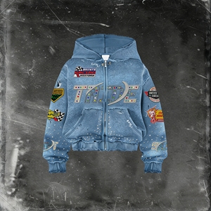 <strong>Tie</strong> <strong>Dye</strong> Acid Wash Rhinestone Embroidery Zip up Hoodie Two Tone Colorful Unisex Bling Crystal Streetwear <strong>Sweatshirt</strong> - Product Image 1