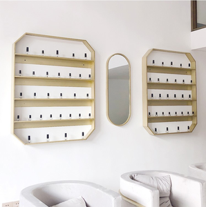 Expositor de pared moderno y minimalista de hierro para esmaltes de uñas, de varias capas, para tiendas de belleza. - Product Image 3
