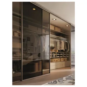 cbmmart豪华现代玻璃门地板到天花板衣柜实木和皮革壁橱卧室衣柜模块化行走
