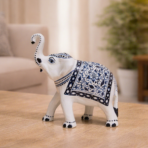 NIRMALA HANDICRAFTS Handcrafted Blue Pottery Aluminum <b>Elephant</b> Statue | Art Deco Animal <b>Decorative</b> Home Figurine | Indian Art - Product Image 1