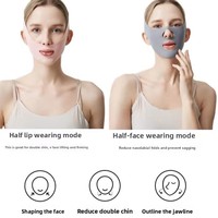 Masque liftant réutilisable anti-âge pour le visage en V, anti-ronflement, respirant, lavable, gris et rose, avec sangle pour double menton - Grande Vente
