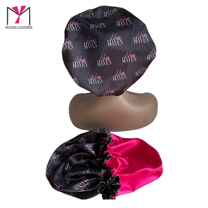 MUYANG Custom Logo Satin Hair <b>Bonnet</b> for Curly Hair Wholesale Large African Print Double Layer Reversible - Product Image 4