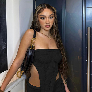 Hàng Mới Chất Lượng Cao 2 Mảnh Thiết Lập Phụ Nữ Sexy Hai Mảnh Sexy Dệt Kim Top + Váy Của Phụ Nữ Sets2023 - Product Image 4