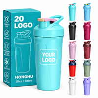 Bouteille shaker à protéines en acier inoxydable 20 oz avec logo personnalisé, tasse de sport isotherme avec boule mélangeuse, couvercle à clapet verrouillable et boucle de transport