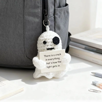 Peluche pingouin fantôme au crochet faite à la main avec carte d'encouragement – Cadeau énergétique positif pour Halloween, souvenir ou cadeau de fête