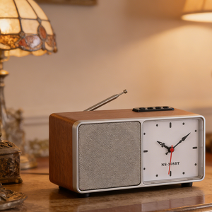 Haut-parleur sans fil rétro, radio FM multibandes, fente USB/TF, horloge décorative, sortie 5W, <span class=keywords><strong>batterie</strong></span> rechargeable - Product Image 4