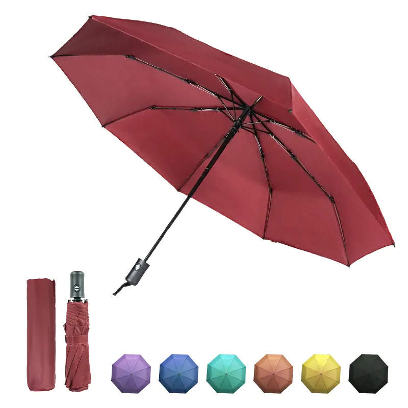 Harga pabrik payung promosi Logo khusus Cetak 3 payung lipat payung anti angin otomatis hujan ringkas dengan Logo