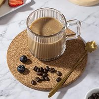 [Pack de 6] Tasses à café en verre résistant aux chocs de 12 oz avec poignée, rayures verticales classiques, verres à thé