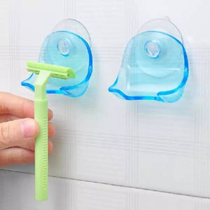 Rasoir porte-brosse à dents salle de bain mur ventouse ventouse crochet rasoir salle de bain plastique bleu gris support de rasoir - Product Image 1