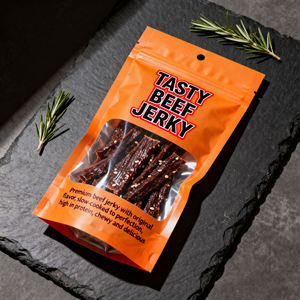 ג 'לי אריזת מזון מותאם אישית, ג' לי בשר בקר, אגוזים, נייר אלומיניום שוקולד סטנד אפ שקיות ziplock עם חלון ברור רוכסן - Product Image 4