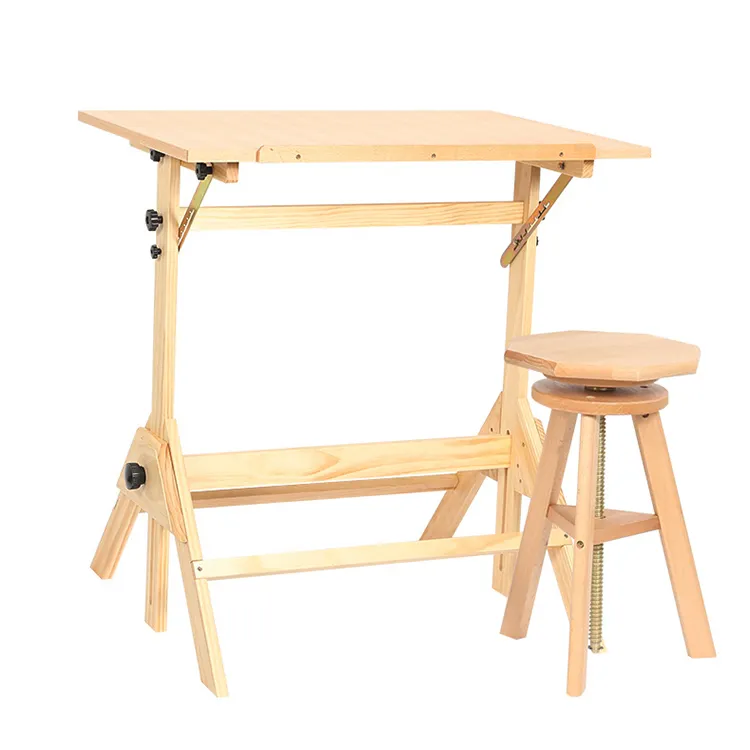 Wooden Kids Play Table Artist Drawing Desk with Adjustable Height Tabletop