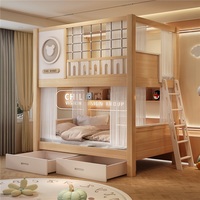 Camas Literas con Forma de Dibujos Animados JS FURNITURE, Cama Infantil con Almacenamiento, Cama de Madera Maciza, Muebles Infantiles para Dormitorio, Cama con Tobogán para Niño