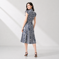 Robe chemise boutonnée à col pour femme, manches courtes à volants, imprimé feuilles tropicales, ourlet étagé, robe d'été décontractée pour la plage et les vacances