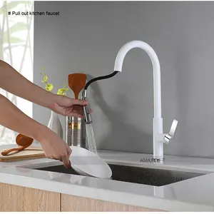 AMAXO Kaiping White Pull Down 360 Rotation Kitchen Tap Kitchen Sink Mixer Tap With Pull Out Sprayer