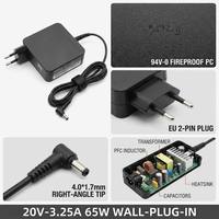 Adaptor Daya Pabrik OEM 65W 20V 3.25A Pengisi Daya Laptop Tahan Api 4.0*1.7mm untuk Yoga 520 720 730