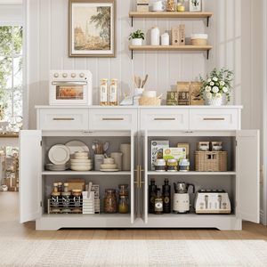 Buffet moderne blanc, armoire de rangement pour salle à manger, credenza, longueur personnalisée, en contreplaqué, fabriqué aux États-Unis - Product Image 3