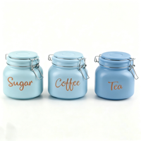 Ensemble de 3 pots en verre blanc et noir de 780 ml avec couvercle et inscription dorée rose, très vendus