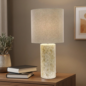 Lampe de table artisanale en nacre avec incrustations de coquillages, éclairage LED électrique à intensité variable pour des espaces de vie élégants - Product Image 3