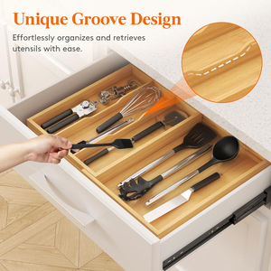 Organizador de utensilios de madera ajustable <span class=keywords><strong>para</strong></span> cajones, bandeja expandible <span class=keywords><strong>para</strong></span> utensilios de cocina, divisor <span class=keywords><strong>para</strong></span> cubiertos y vajilla - Product Image 6