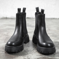 Bottes noires extra larges mi-mollet pour hommes, à semelle épaisse, bout renforcé, fermeture à enfiler, tige en cuir de vachette double couche, respirantes et antidérapantes