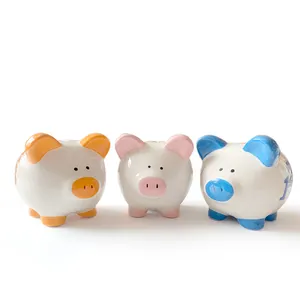 Custom logo figure design ceramic money saving box lucky numbers pig shape piggy bank