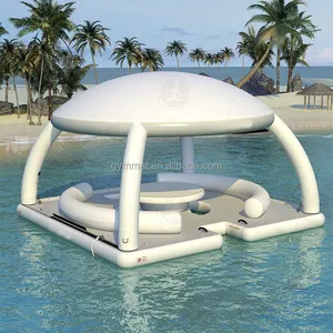 2022 Hot Sale Manufacturer Inflatable Island with Tent Roof Water Park Inflatable Floating Platform Aqua Bana Picnic Bana