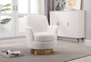 Fauteuil pivotant moderne en fausse fourrure Teddy pour salon et bureau à domicile, chaise de lecture confortable - Product Image 5