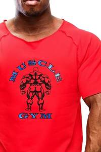 メンズオーバーサイズ100% コットンジムTシャツ厚手ニット生地キャラクター柄ラグトップスタイル - Product Image 5