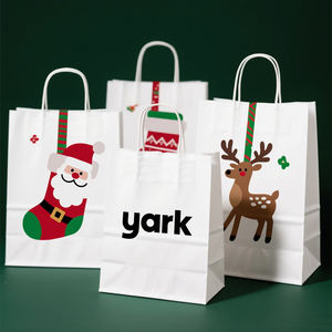 Sac en papier kraft épais de haute qualité imprimé sur mesure, sac à emporter, sac en papier recyclable pour les courses avec poignée en ruban - Product Image 5