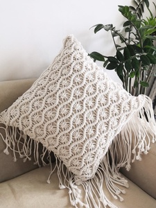 Handmade Macramé Cushion Cover Square Bohemian Style <b>White</b> Cotton Abstract Geometric Pattern Home Decor - Product Image 2