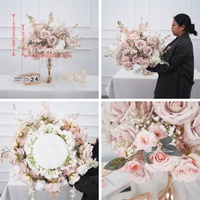 Boule de fleurs artificielles en soie pour décorations de mariage, Hortensia vert chaud, Centre de table rose pour mariage et fête - Grande Vente