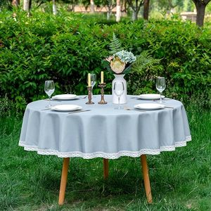 <span class=keywords><strong>Tovaglia</strong></span> 100% <span class=keywords><strong>Lino</strong></span> con Bordo in Pizzo Rotonda Impermeabile Antimacchia Antipiega Antimacchia d'Olio - Product Image 2