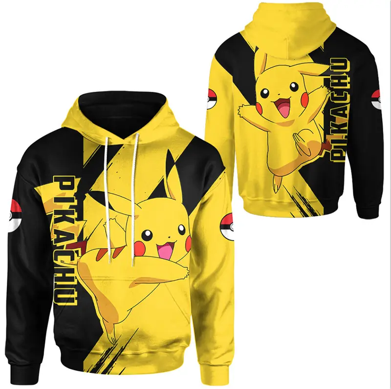 Ute Oke-Sudadera gruesa con capucha de Pikachu, suéter grueso 3D de anime, tapiz