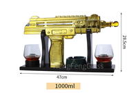 Set Botol Dekanter Wiski Bentuk Senapan Uzi 1000ml untuk Tequila, Vodka, dan Minuman Keras Lainnya dengan 2 Gelas
