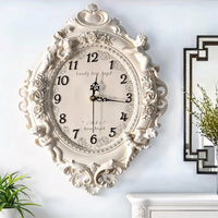 Jam Dinding Resin Kreatif Motif Mawar dengan Bentuk Bundar, Tanpa Suara, untuk Ruang Tamu, Kamar Tidur, Hotel, Restoran