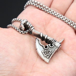 Yunnique-collar con colgante de hacha vikinga de acero inoxidable, joyería de moda de estilo Retro Unisex para hombres y mujeres - Product Image 4