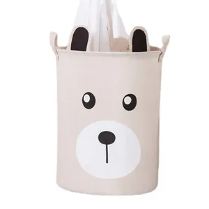 Bolsa de armazenamento de brinquedo, organizador de roupas para crianças, balde de armazenamento de tecido dos desenhos animados (urso)