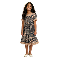 Gaun Hawaii Lucu untuk Pesta Liburan Anak, Pakaian Anak Kustom, Gaun Samoa Elegan untuk Anak Perempuan, Kerah O, Lengan Ruffle, Desain Tribal